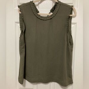 *J. Crew Olive Scoop Neck Size 14 Ruffle Trim Sleeveless Blouse #LW